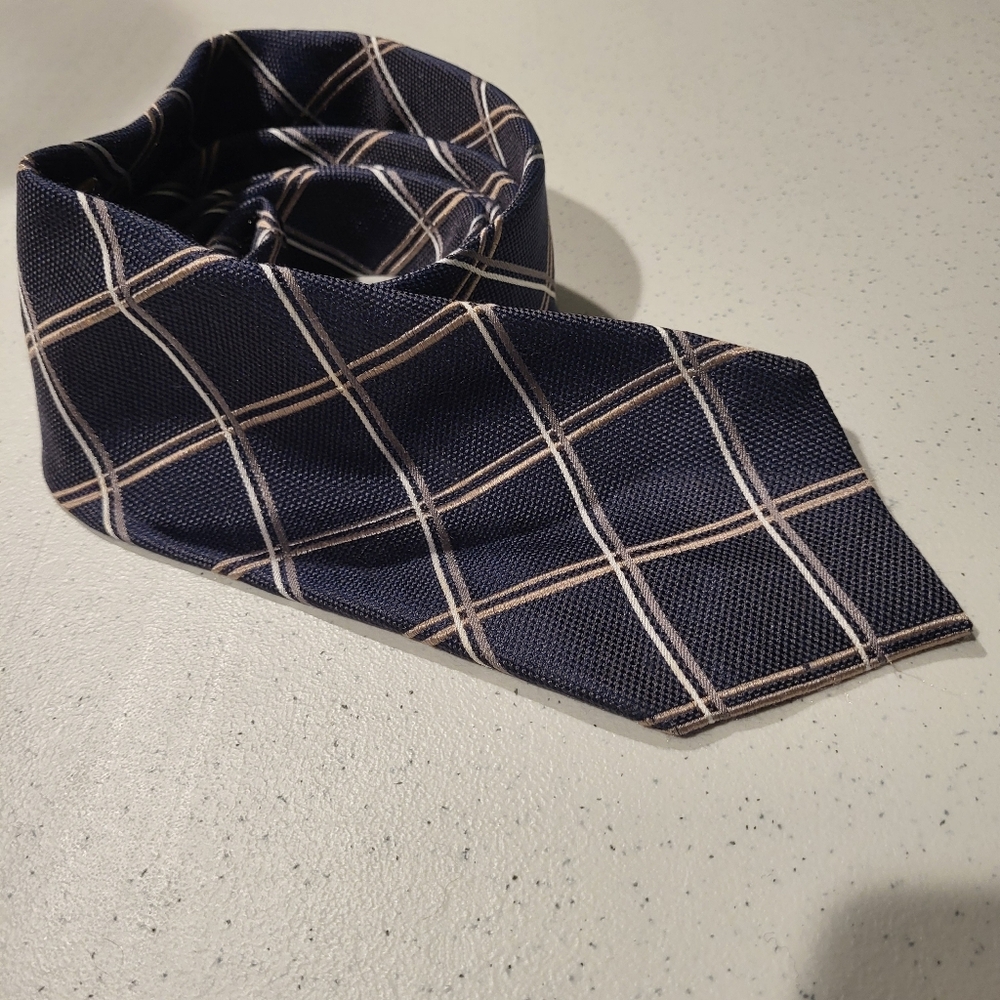 Silk Navy Windowpane Tie, Made in Italy